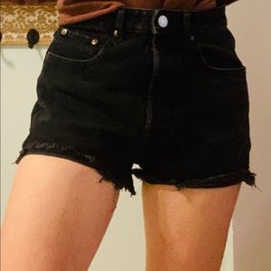 Zara black distressed jean shorts
